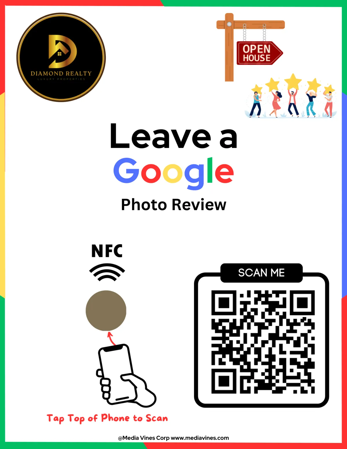 Google photo review with NFC and QR code -Open house real estte - Media Vines Corp