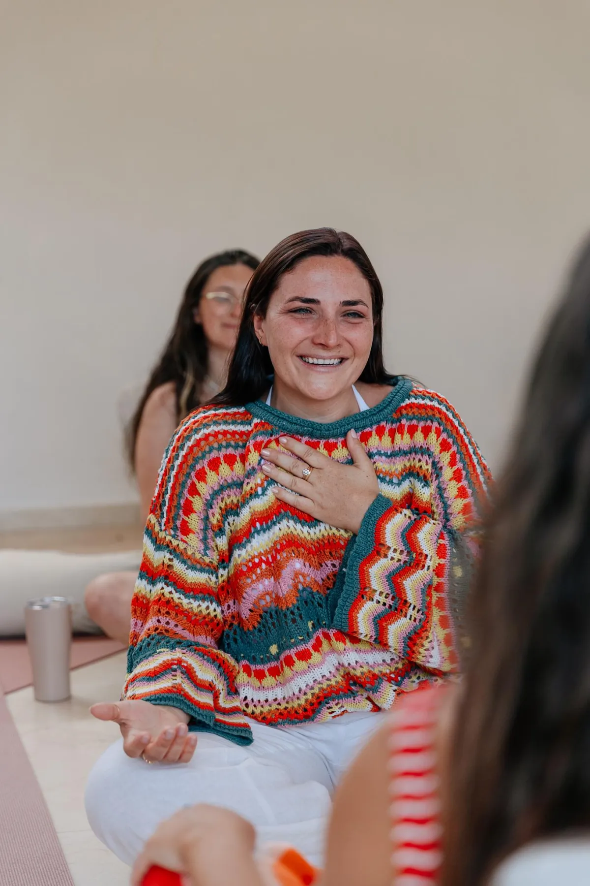 woman sharing emotion in circle