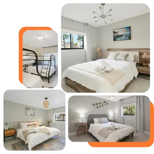 Indulge in luxury at Citrus Villa Stay – a four-bedroom haven with a modern kitchen and heated outdoor pool. Nestled in a peaceful neighborhood near beaches, shops, and restaurants.