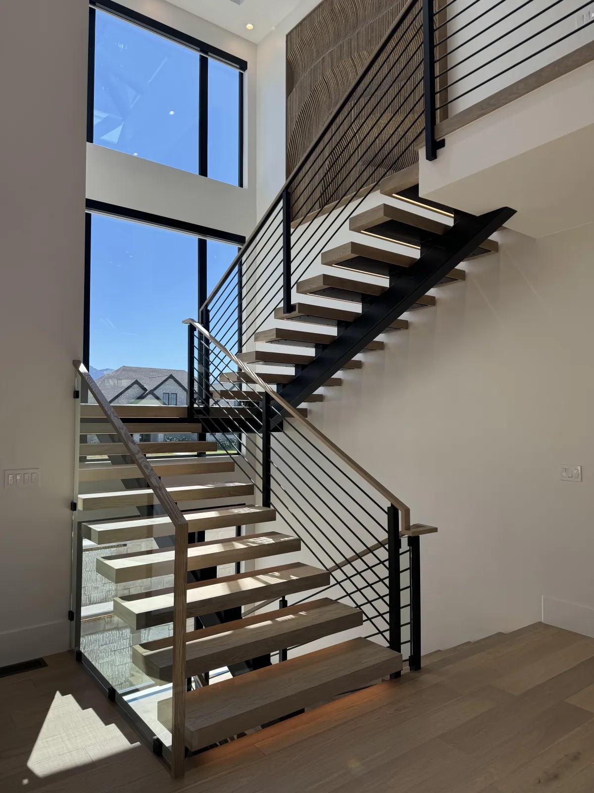 metal staircase with wood steps