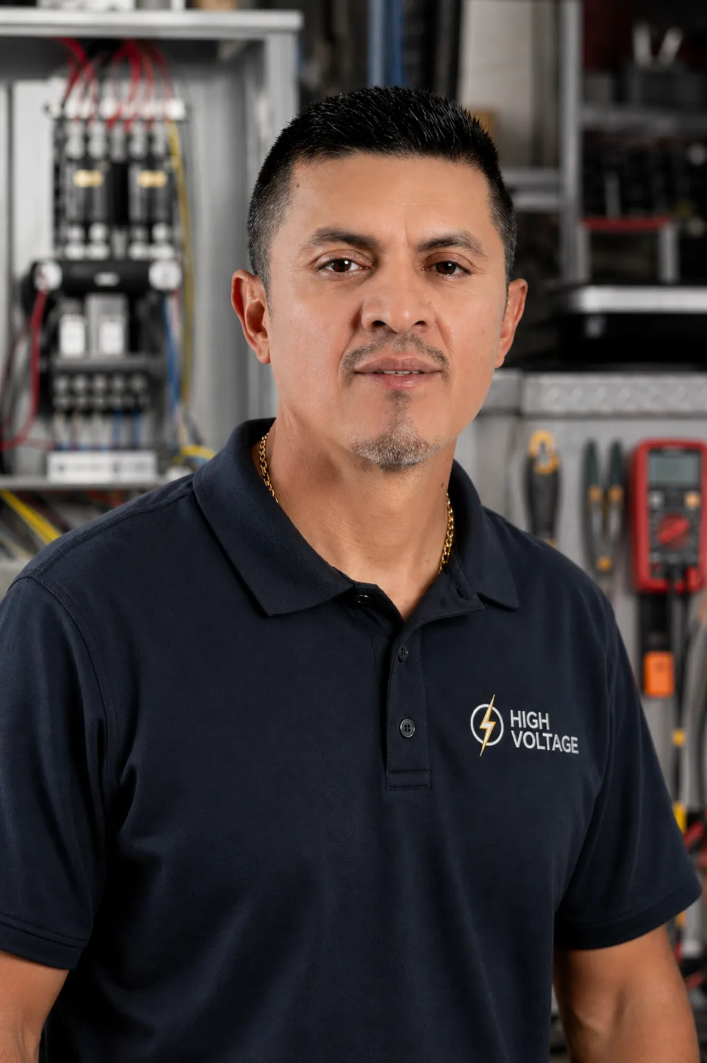 Felipe Orozco at work on electrical panel