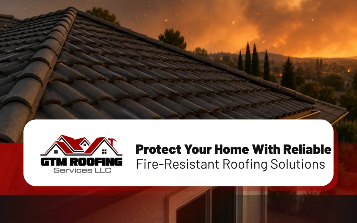 Fire-resistant roofing protecting a home from wildfire embers