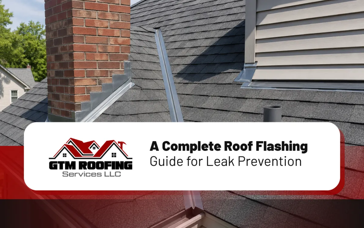 Roof flashing guide showing protected roof joints on a home