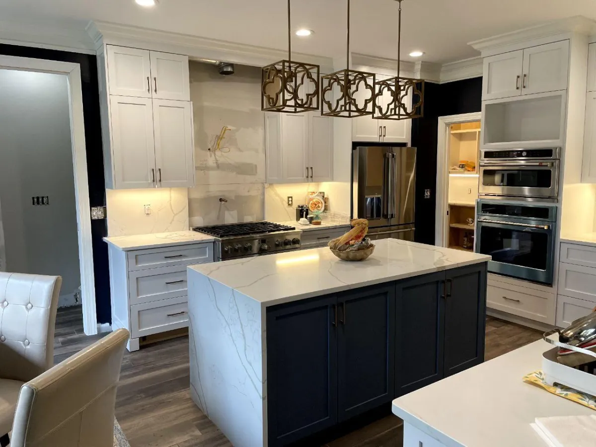 Newly remodeled Kitchen with white marble countertops
