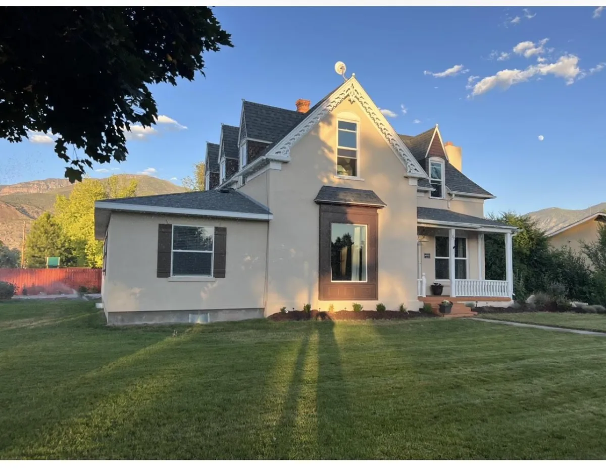 Brick house with sunset