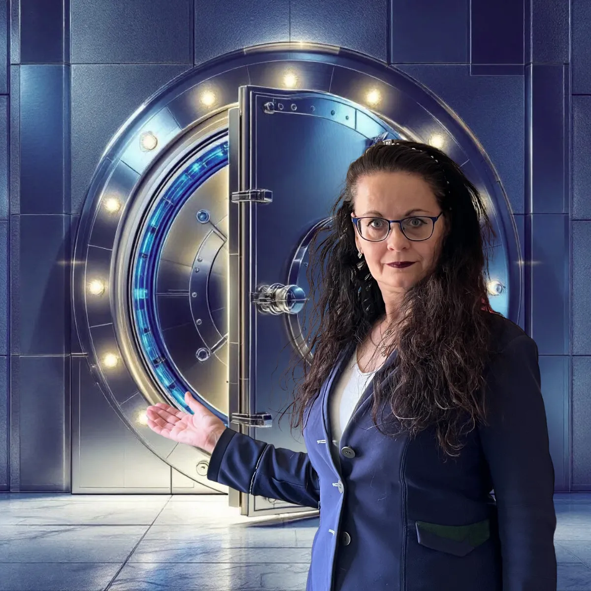 Céleste inviting the viewer into The Platinum Vault