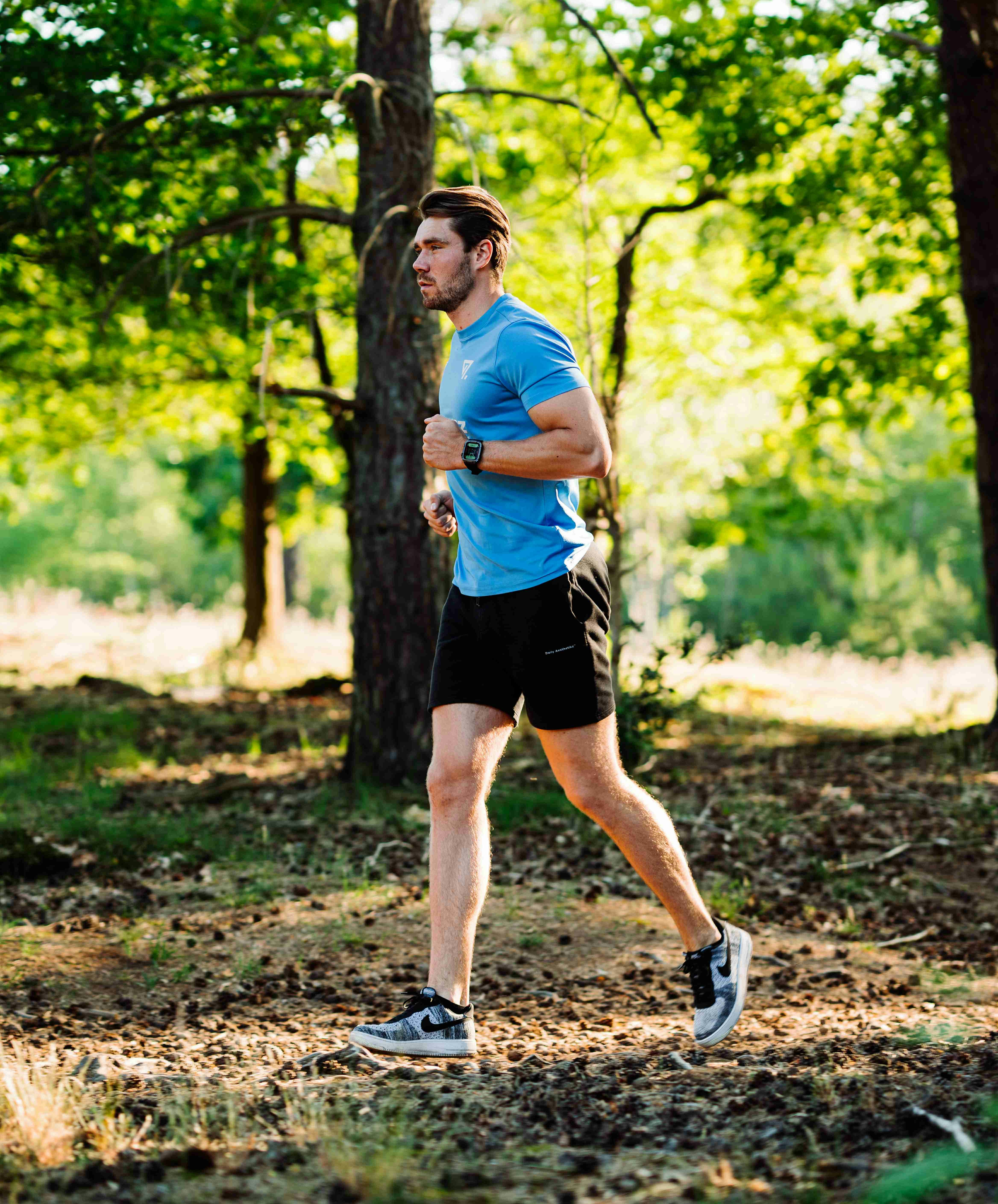 Man slowly running in nature.