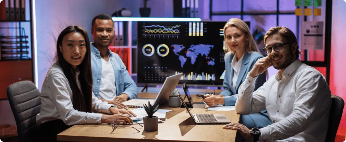 Digital marketing team reviewing CRM dashboard and SEO strategy for home service business growth