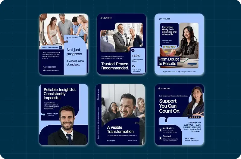 Social media content marketing grid showing branded posts that convert followers into customers