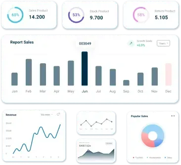 Digital marketing analytics dashboard showing sales revenue growth metrics for small businesses