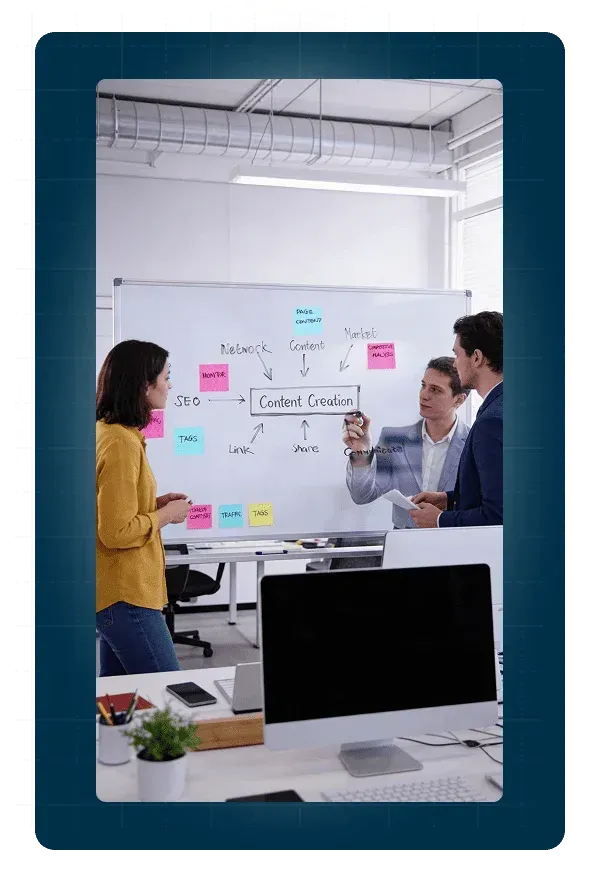 Content marketing team creating SEO blog strategy to establish local authority and drive organic traffic