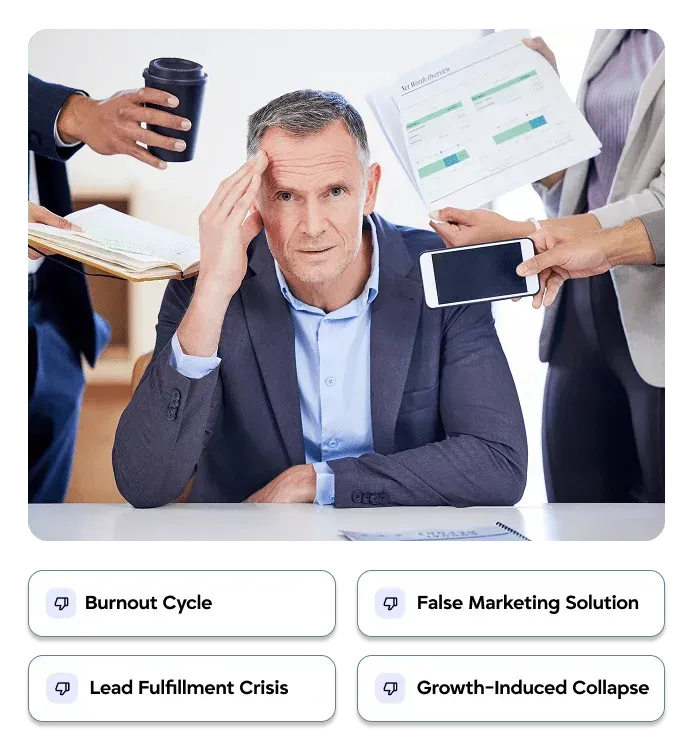 Burned out contractor overwhelmed by lead fulfillment crisis and unsustainable business growth