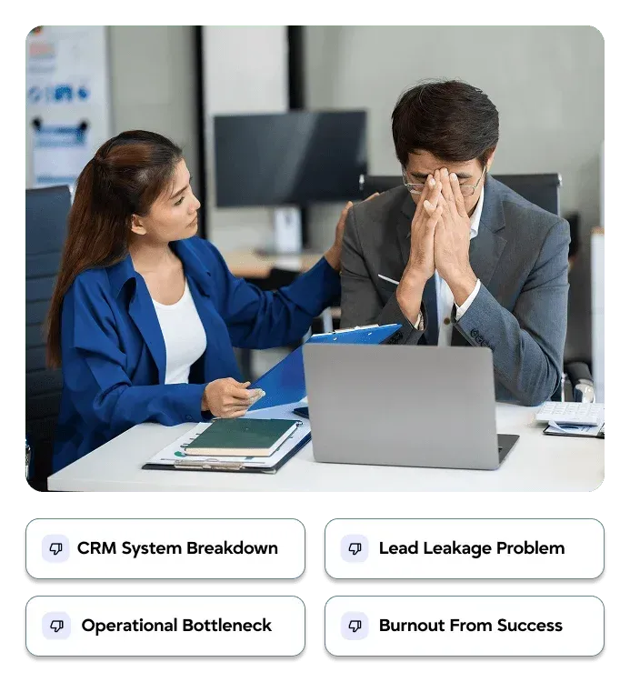 Overwhelmed contractor team with CRM breakdown and lead leakage problem from poor business systems