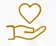Gold line icon of a hand holding a heart.