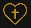 Gold line icon of a heart with a cross inside.
