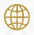 Gold line icon of a globe.