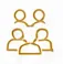 Gold line icon of three people figures
