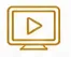 Gold line icon of a television screen with a play button