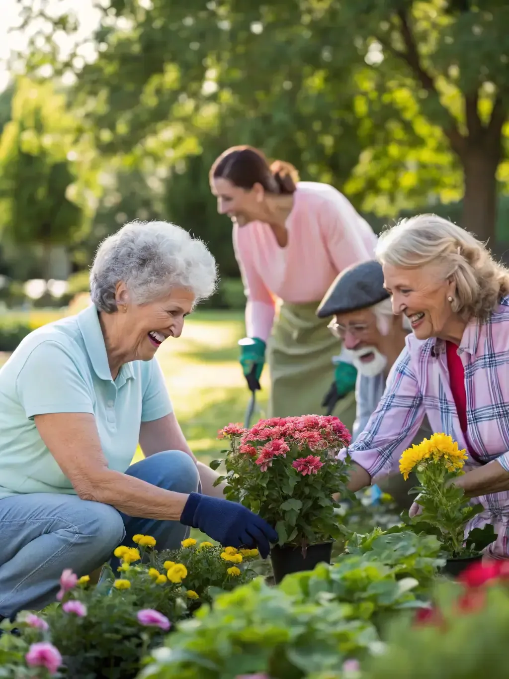 seniors planting flowers