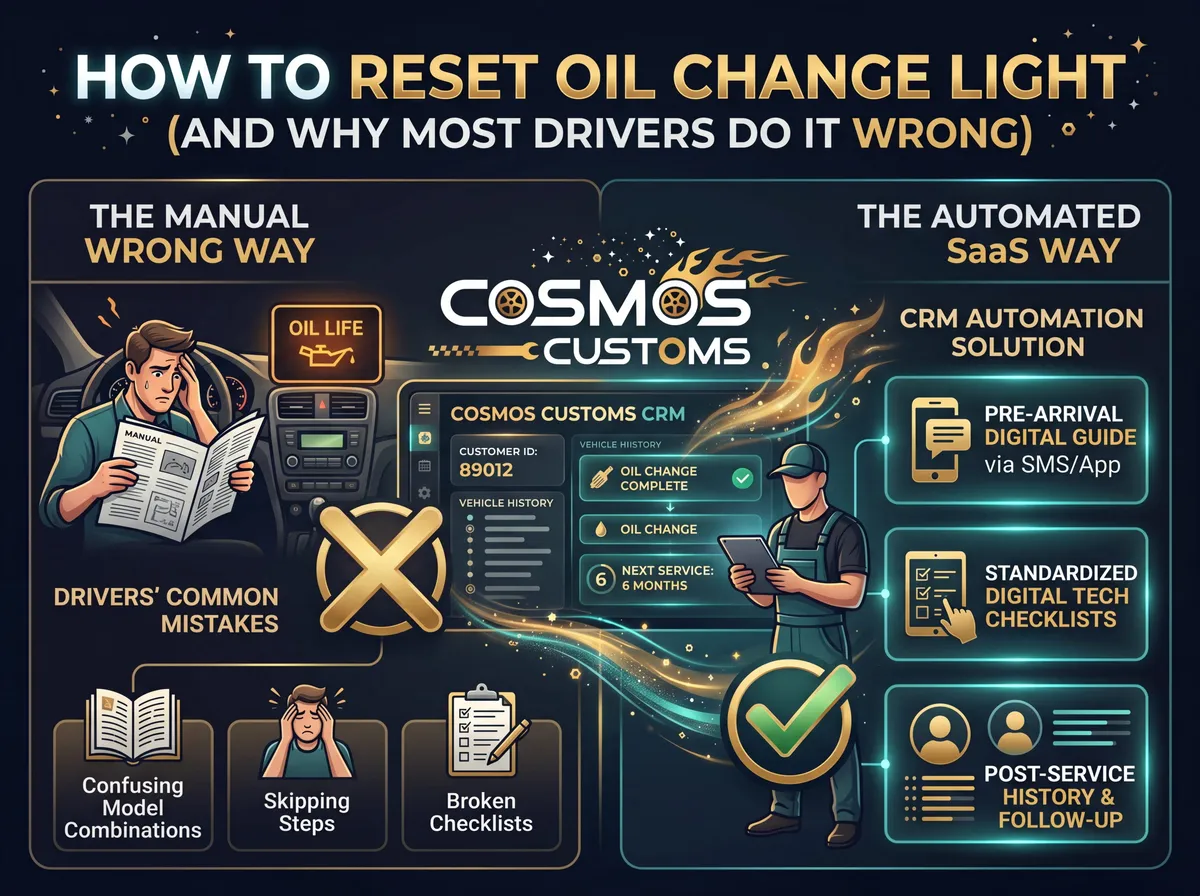 Driver resetting oil change light on dashboard using steering wheel controls