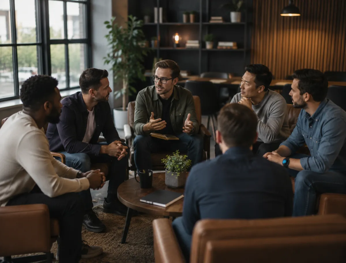 A collaborative team participating in a Mastermind discussion
