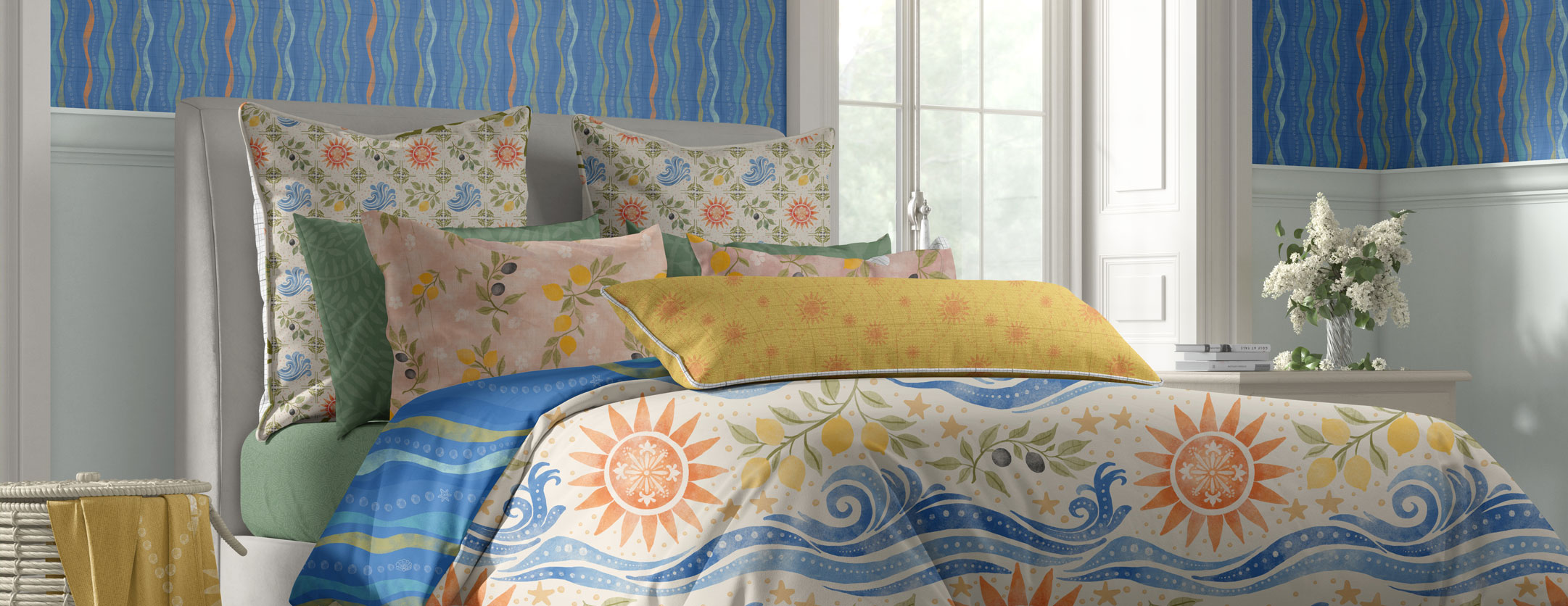 Coastal fabric collection in 3 colorways by Brayberry Design