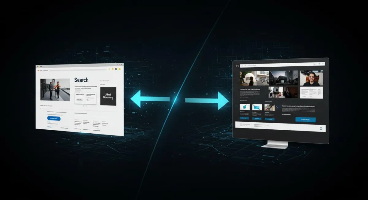 Comparison of two website designs on computer screens: one with poor design elements and the other with effective design principles, highlighting differences in usability and visual appeal.