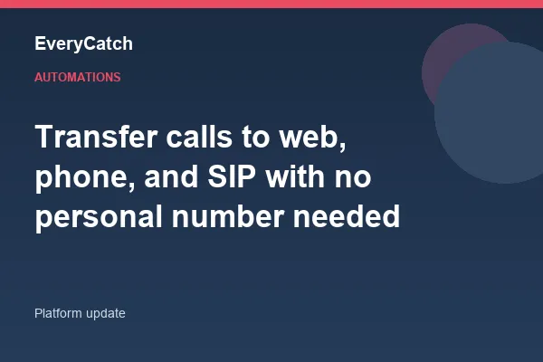 Transfer calls to web, phone, and SIP with no personal number needed