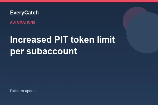 Increased PIT token limit per subaccount