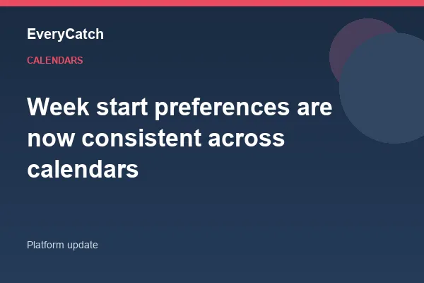 Week start preferences are now consistent across calendars