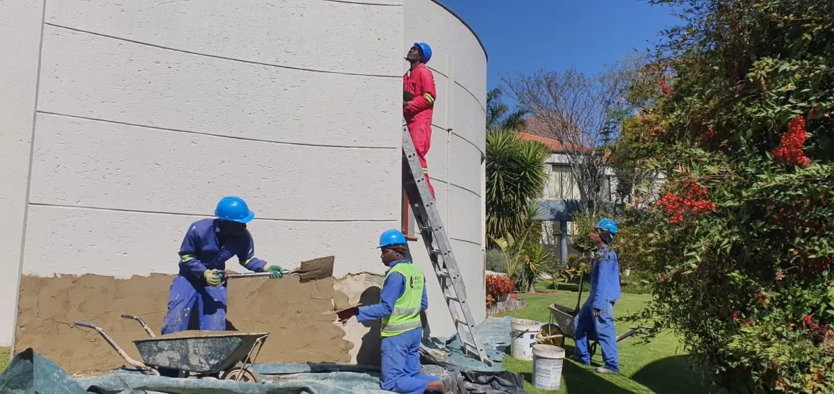 Jamela project construction, plastering, ladder, construction worker.