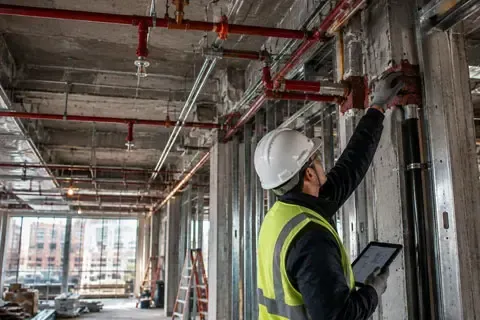 NYC DOB Special Inspections professional inspecting fire protection piping and fire-resistant construction systems