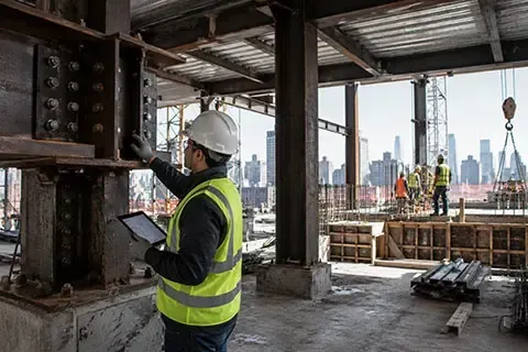 NYC DOB Special Inspections professional inspecting structural steel connections and construction operations