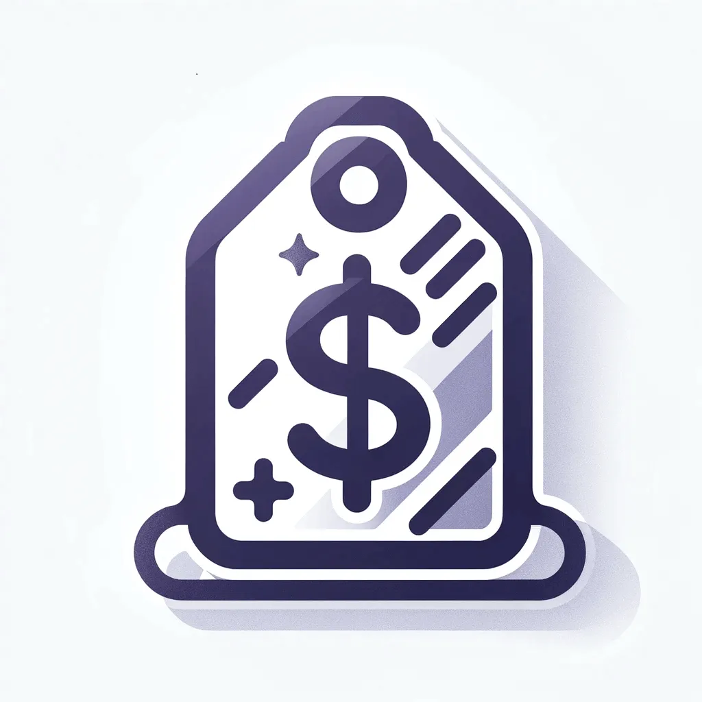 Transparent pricing icon with a stylized price tag and dollar sign in soft purple (#9782B5), representing clear pricing by Faye's Cleaning Co., Cleveland, OH.