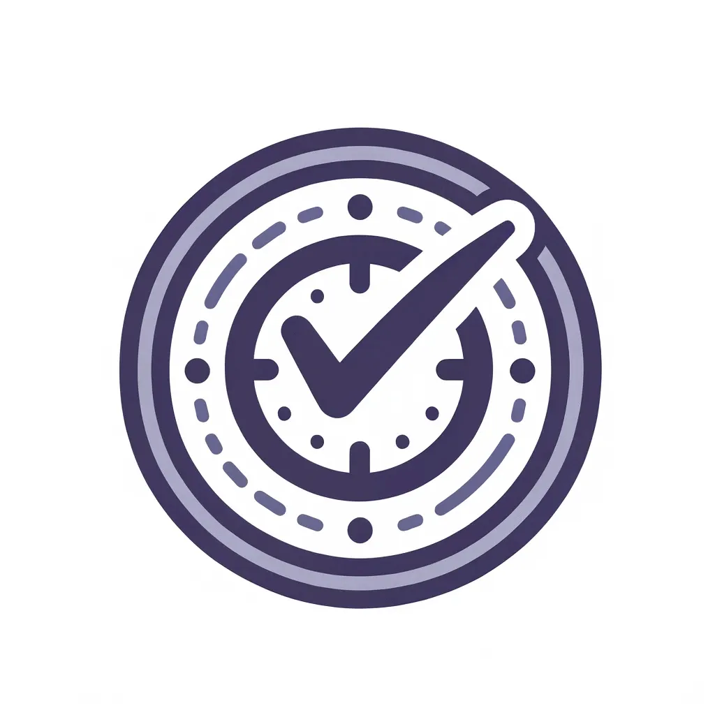 Dependable service icon with a stylized clock and check mark in soft purple (#9782B5), representing reliable cleaning services by Faye's Cleaning Co. in Cleveland.