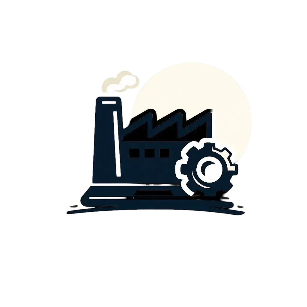 Manufacturing company icon with factory and gear symbol representing Ferrara Bookkeeping and Consulting bookkeeping services for manufacturing businesses