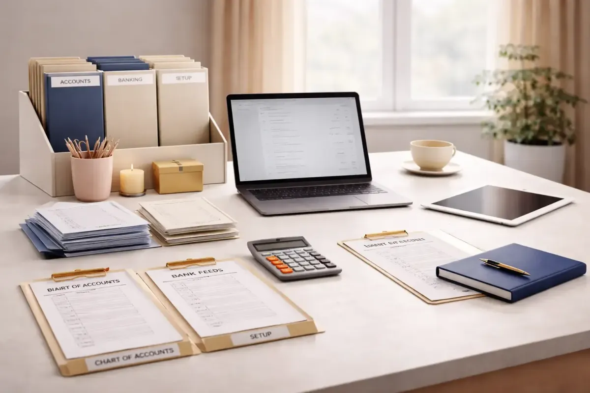 QuickBooks setup workspace showing structured accounting system configuration and organized financial tools reflecting Ferrara Bookkeeping and Consulting accurate QuickBooks Online setup services for small businesses