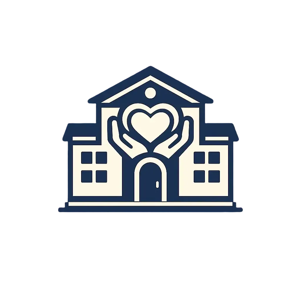 Non profit organization icon with building and community symbol representing Ferrara Bookkeeping and Consulting services for nonprofit financial management