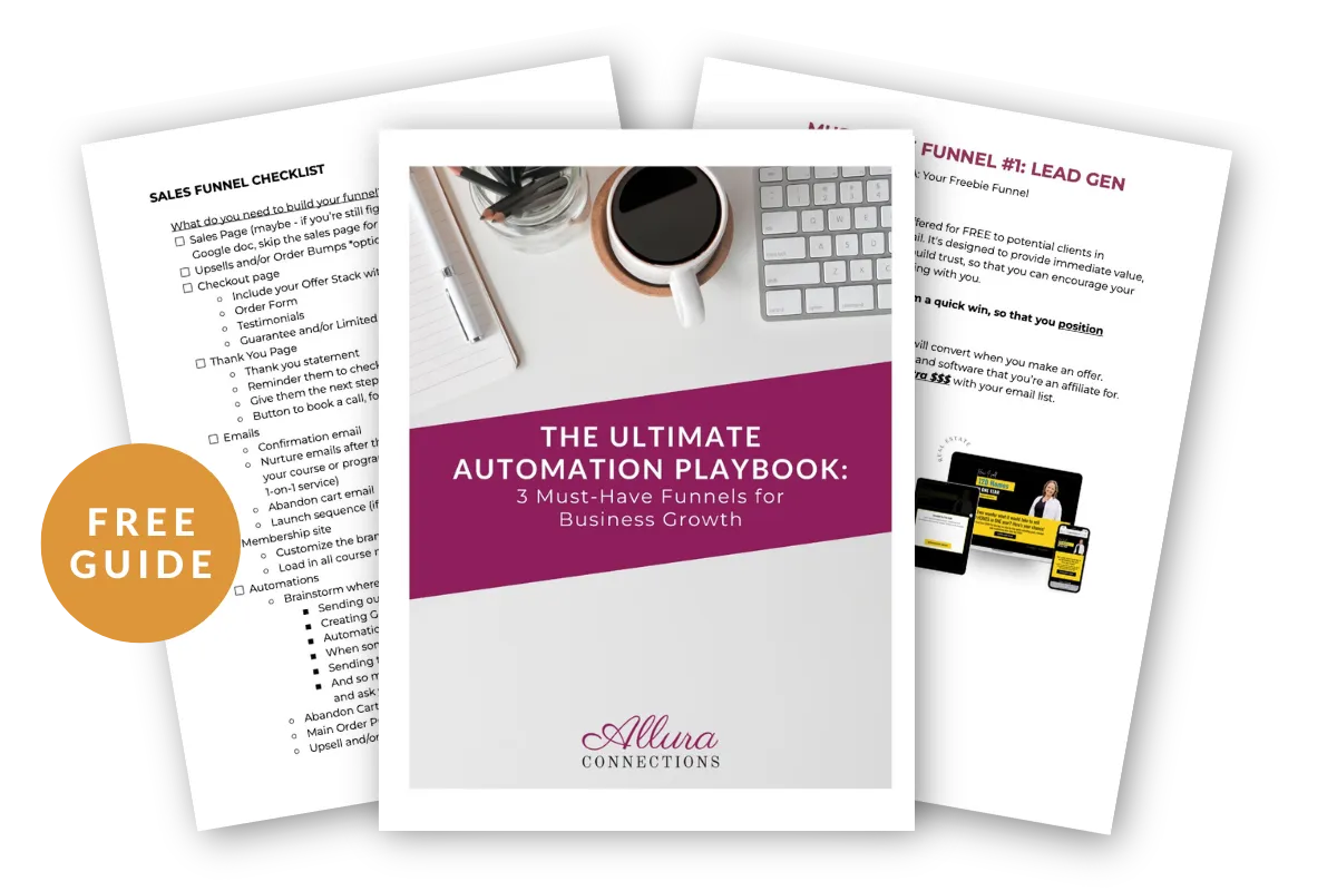 Image of worksheets from 'The Ultimate Automation Playbook' highlighting strategies for leveraging funnels and automations.