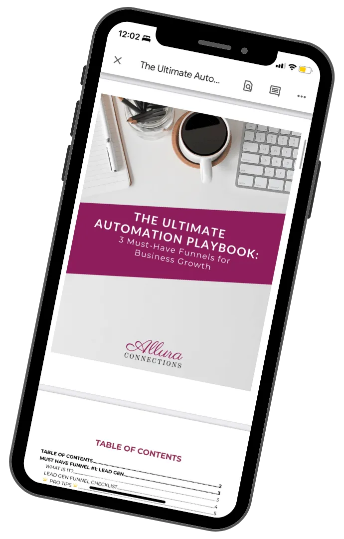 Image of worksheets from 'The Ultimate Automation Playbook' highlighting strategies for leveraging funnels and automations.