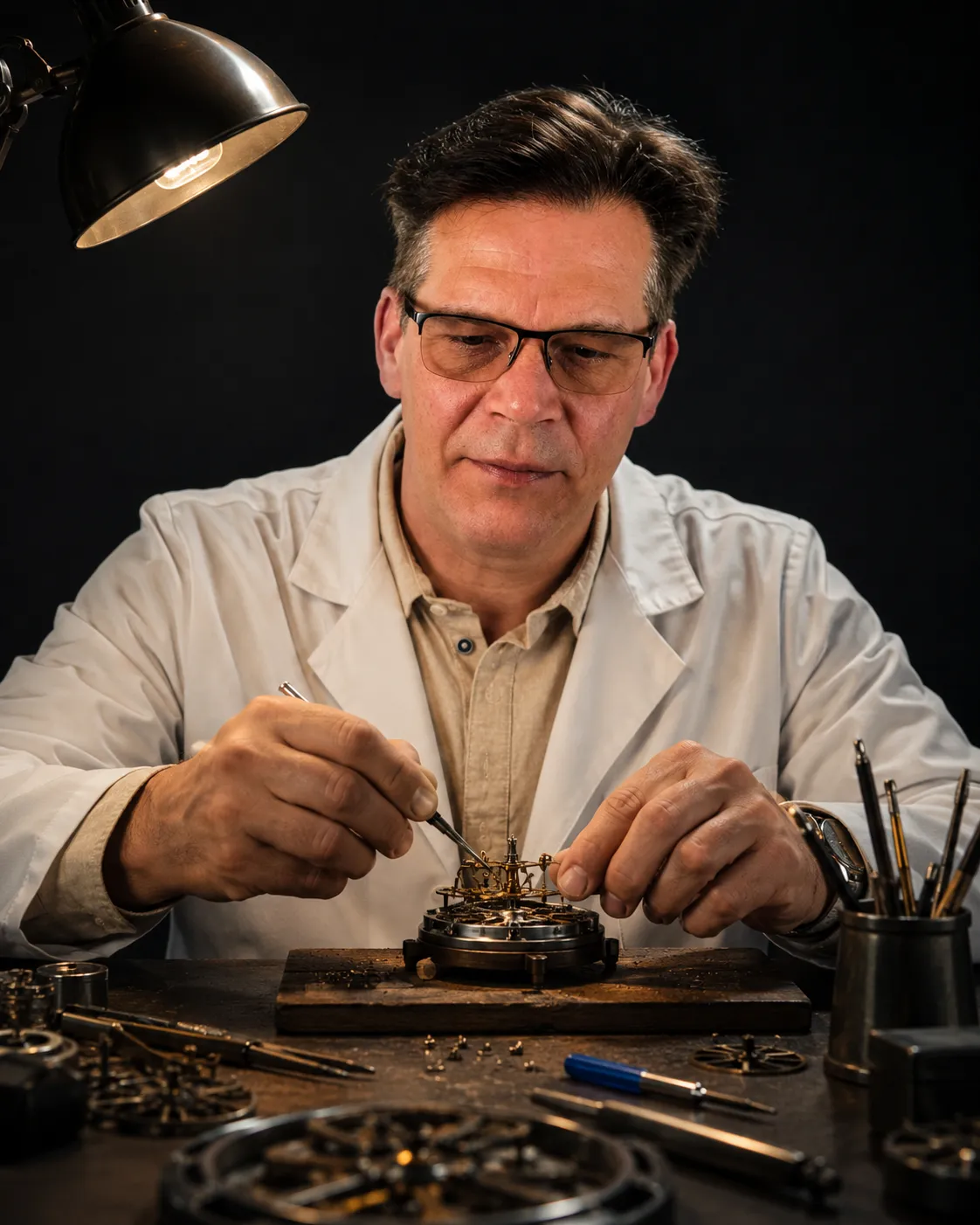 Uhrmachermeister Klaus Kraml in seiner Werkstatt
