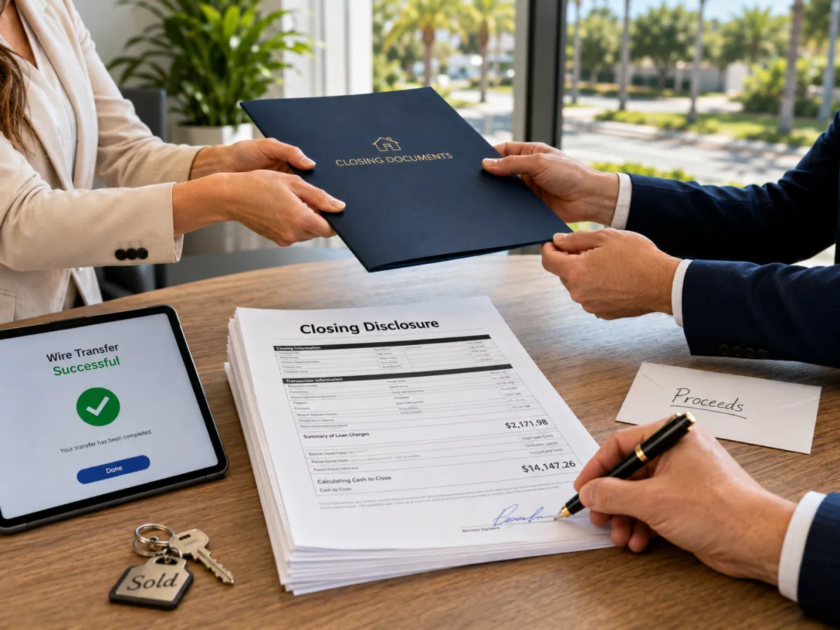 Closing table with documents and keys representing a St. Cloud home sale
