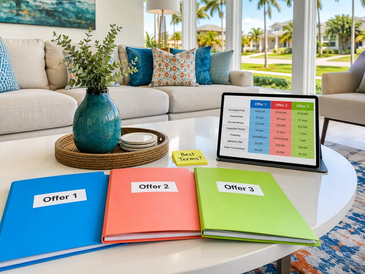 Lake Nona home seller reviewing an offer with their real estate agent