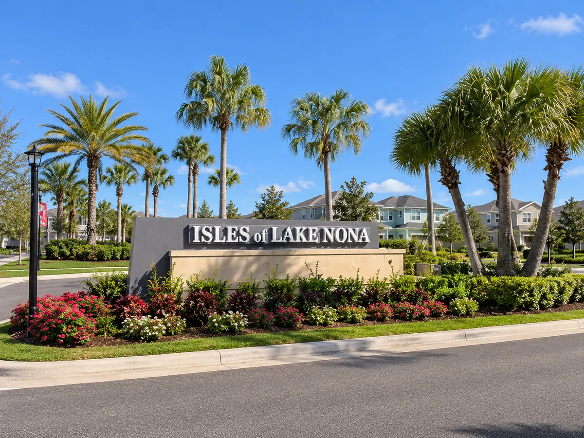 Isles of Lake Nona neighborhood homes and gated entrance, Lake Nona real estate July 2026