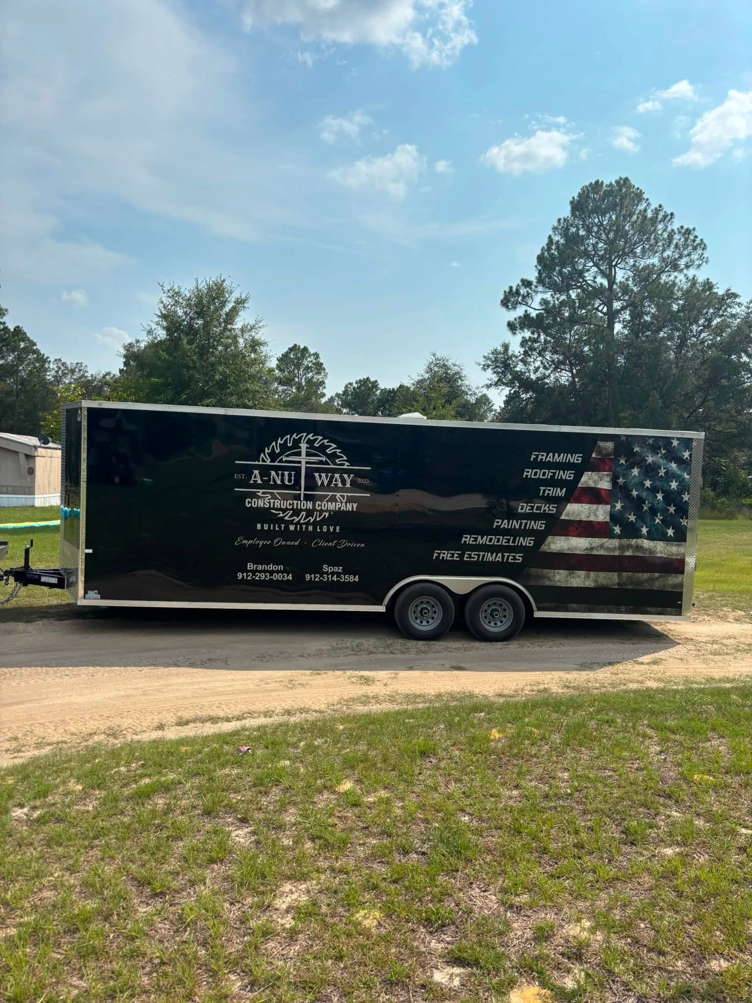 Anuway Construction tool trailer delivering equipment to a job site in Tattnall County, GA