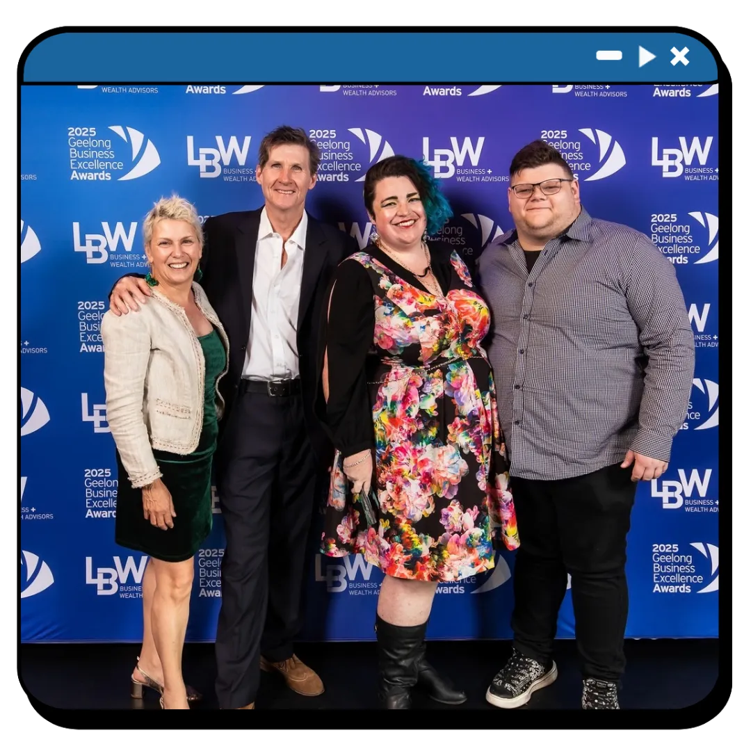 VCC 2025 Geelong Business Excellence Awards Carla+ Simone + Zoë + Aiden Photowall