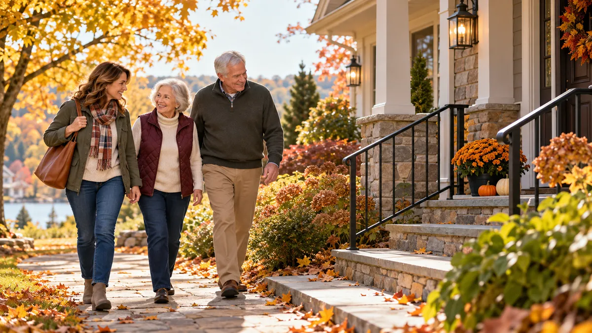 Walking with mom and dad on a Fall day