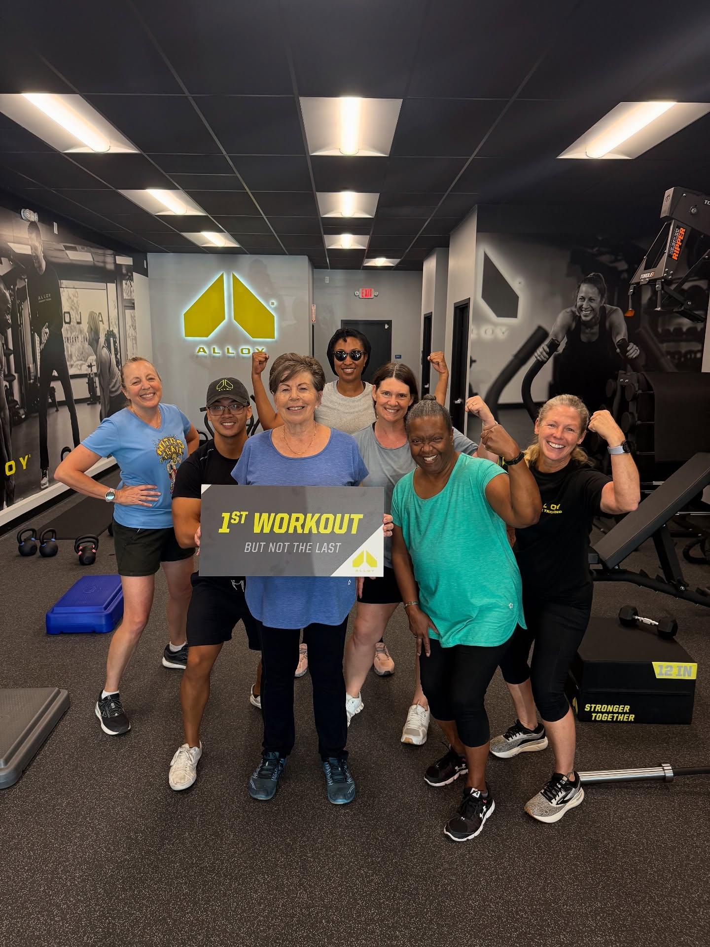 A group of 6 women all from diverse backgrounds who are over 40 after their first training session at Alloy Personal Training Concord