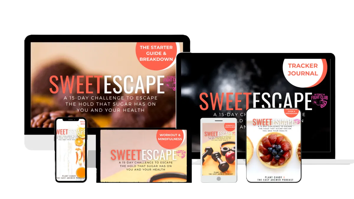 Graphics for sweet escapelow sugar challenge in laptop, tablet and phone mockups