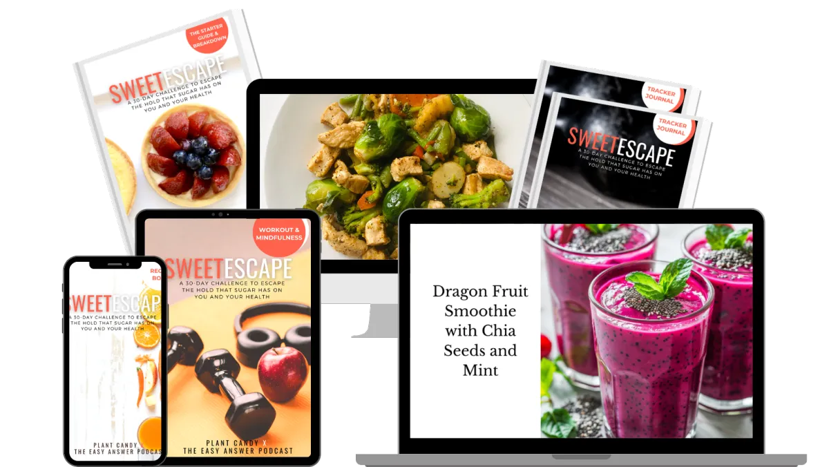 Graphics for sweet escapelow sugar challenge in laptop, tablet and phone mockups